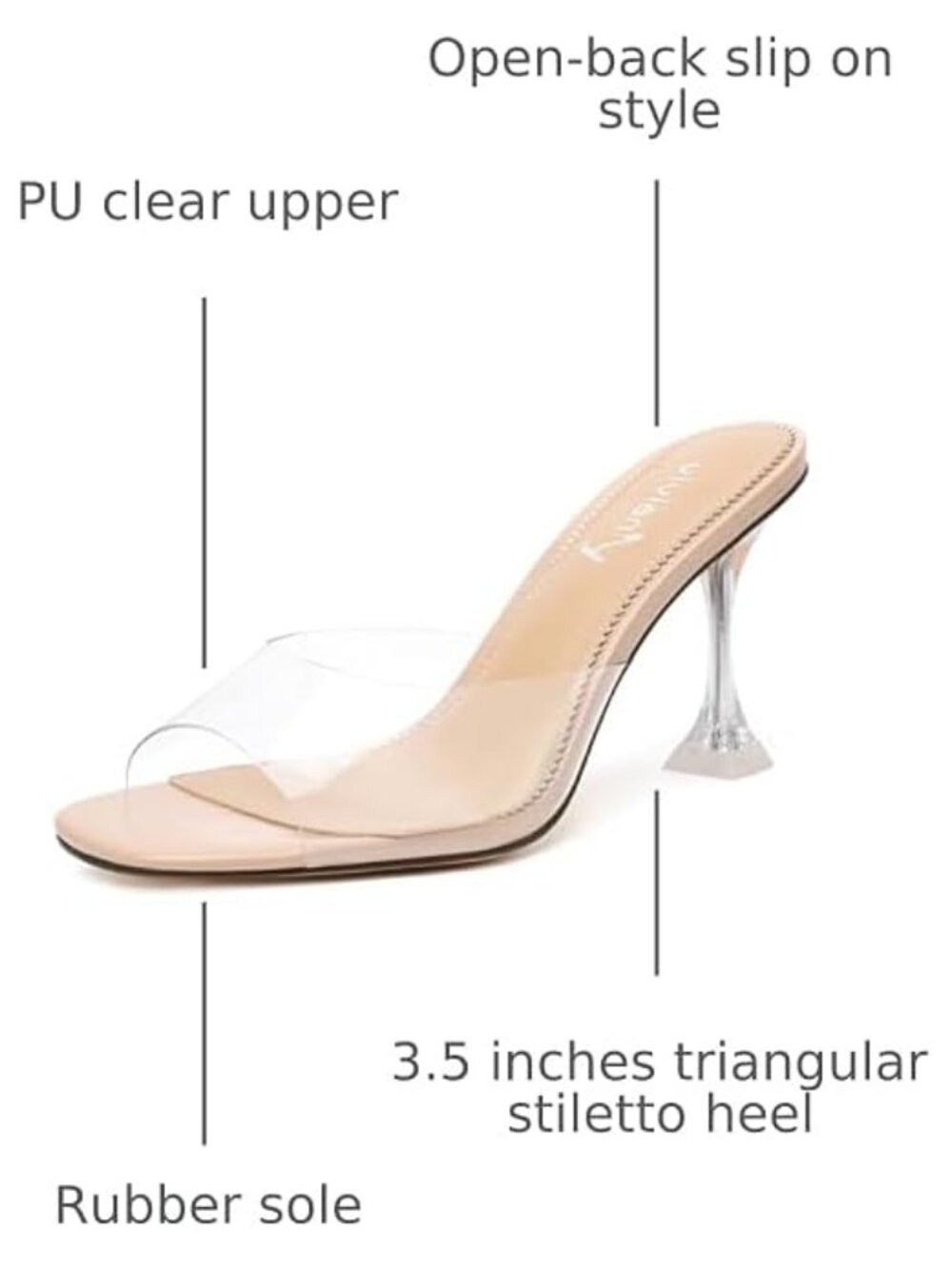vivianly Womens Square Open Heels Sandals Slip on Heeled Slides Mules for Party
